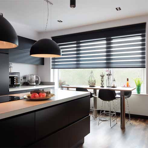 Black Day Night Blinds In A Modern Kitchen